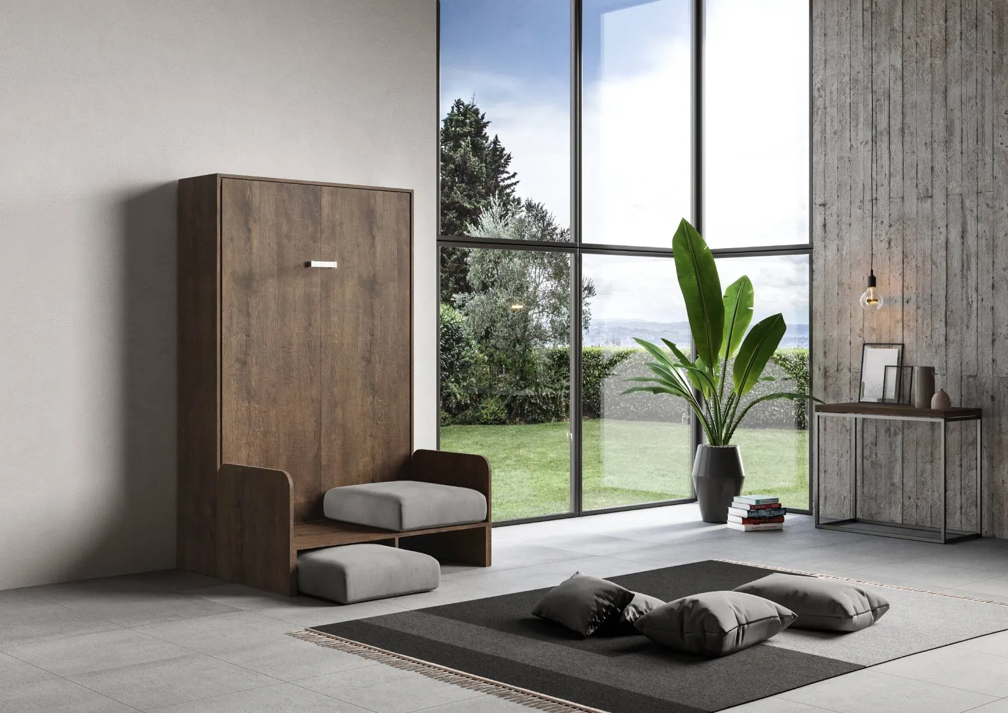 Illustration numéro 3 du produit Lit escamotable vertical 140 effet bois noyer