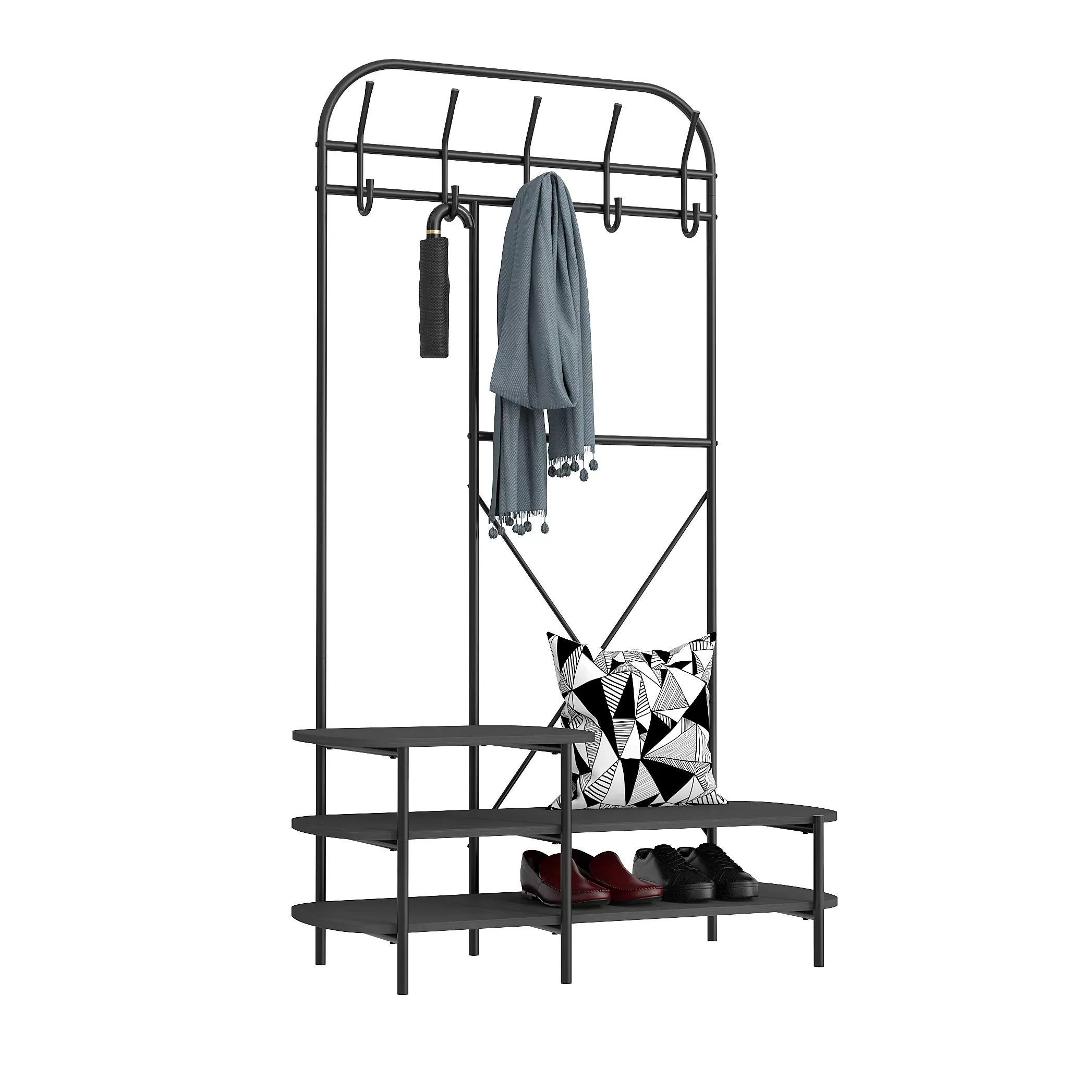 Illustration numéro 3 du produit Vestiaire d'entrée style industriel avec plateaux en bois noir