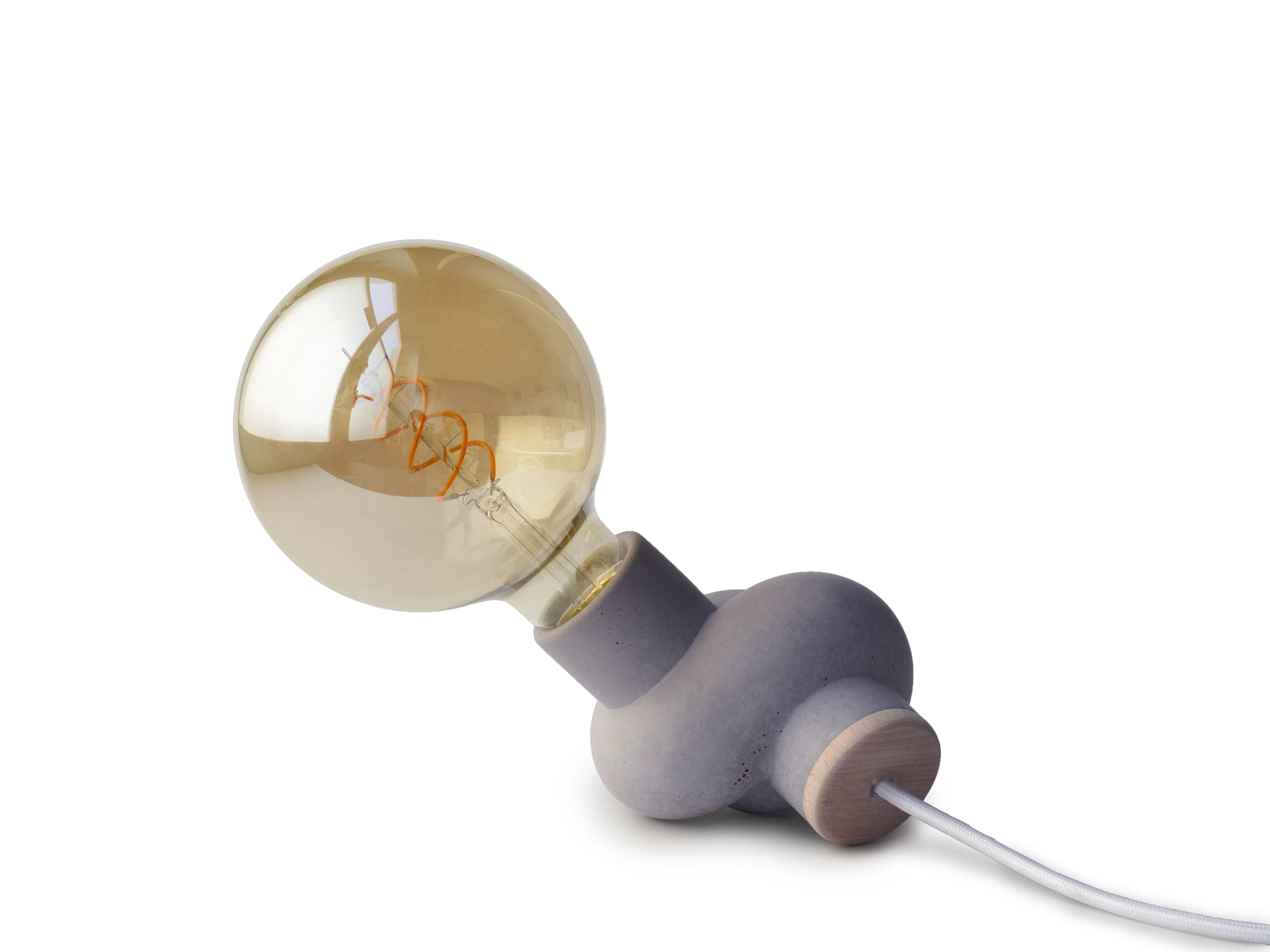 Illustration numéro 3 du produit Lampe à poser en béton et bois cordon blanc ampoule LED edison