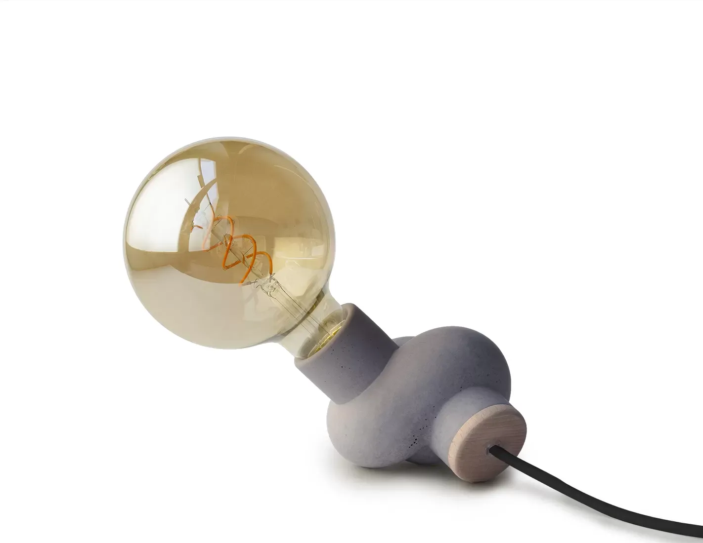 Illustration numéro 3 du produit Lampe à poser en béton et bois cordon noir ampoule LED edison