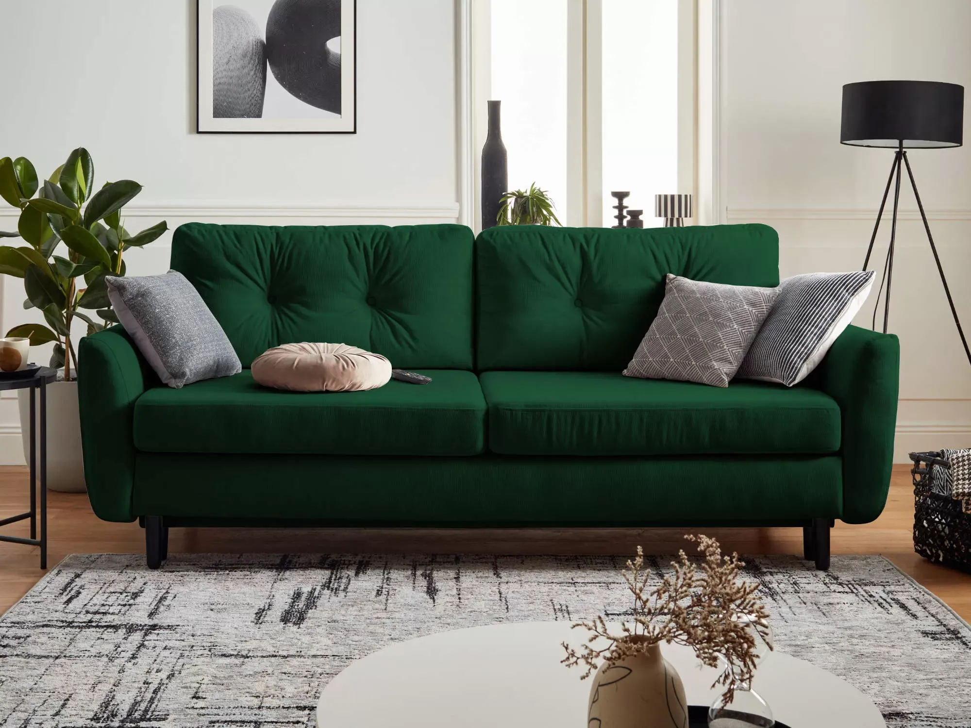 Illustration numéro 3 du produit Canapé droit convertible 3 places en velours vert