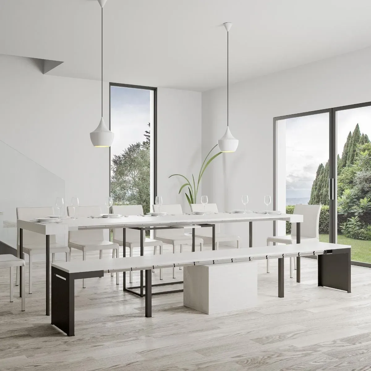 Illustration numéro 3 du produit Banc extensible 55x40/305 effet bois frêne blanc rallonges internes