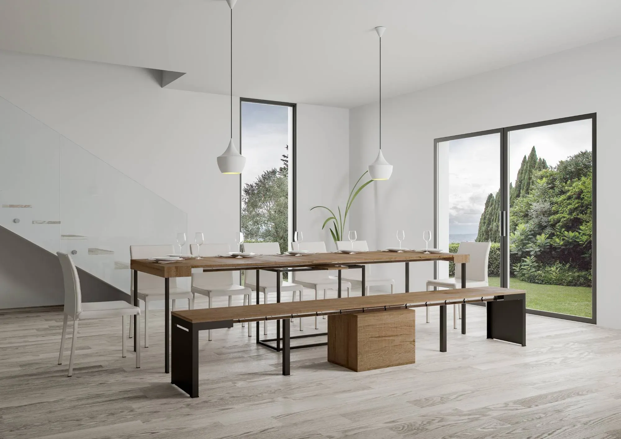 Illustration numéro 3 du produit Banc extensible 55x40/305 effet bois chêne nature rallonges internes