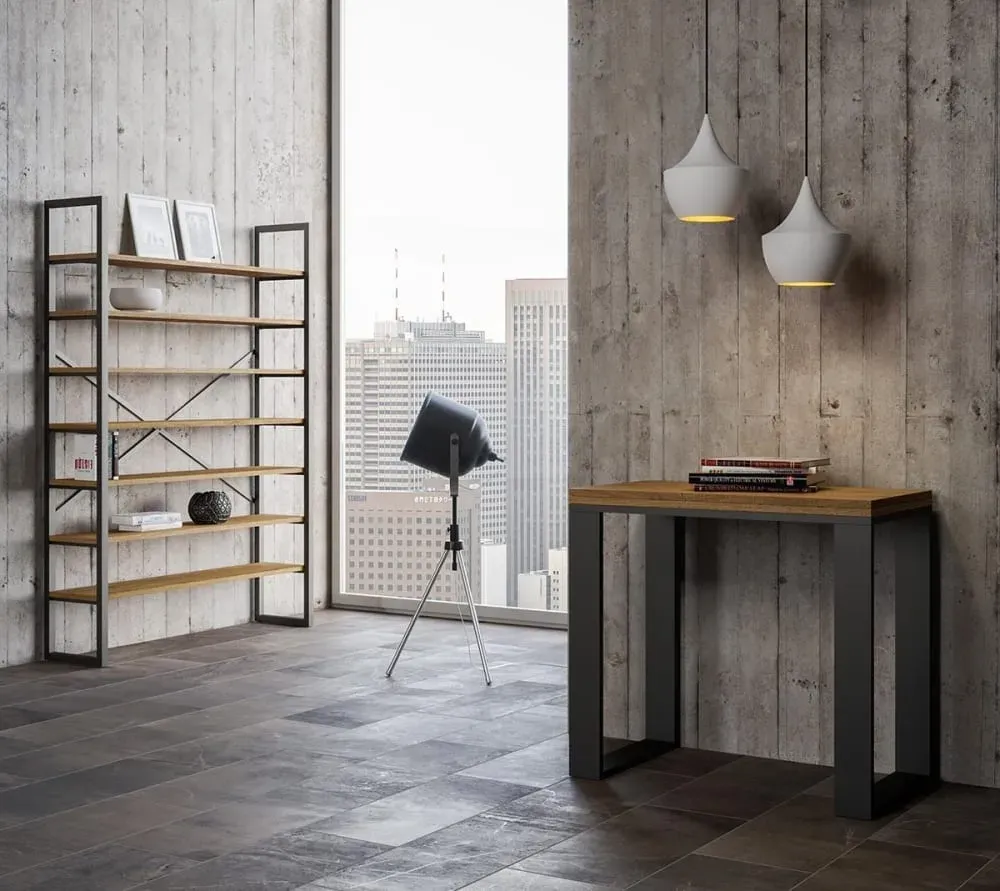 Illustration numéro 3 du produit Console extensible portefeuille effet bois chêne nature 90x45/90 cm