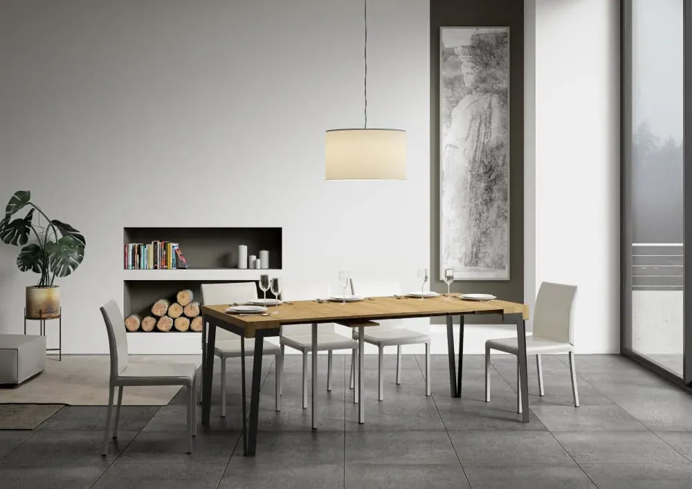 Illustration numéro 3 du produit Console extensible effet bois chêne nature 90x40/196 cm