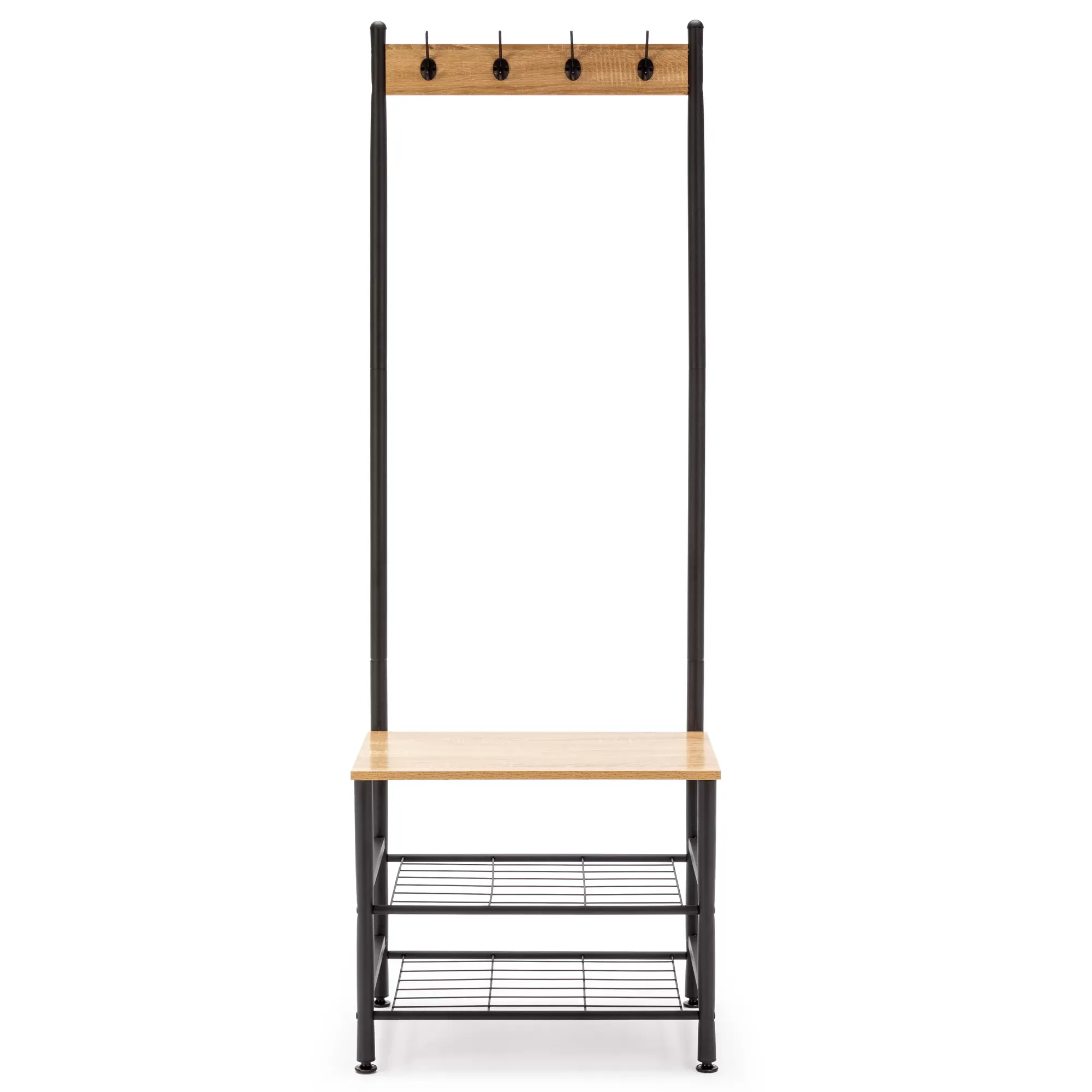 Illustration numéro 3 du produit Portemanteau avec étagère avec banc 2 étagères, couleur chêne/noir