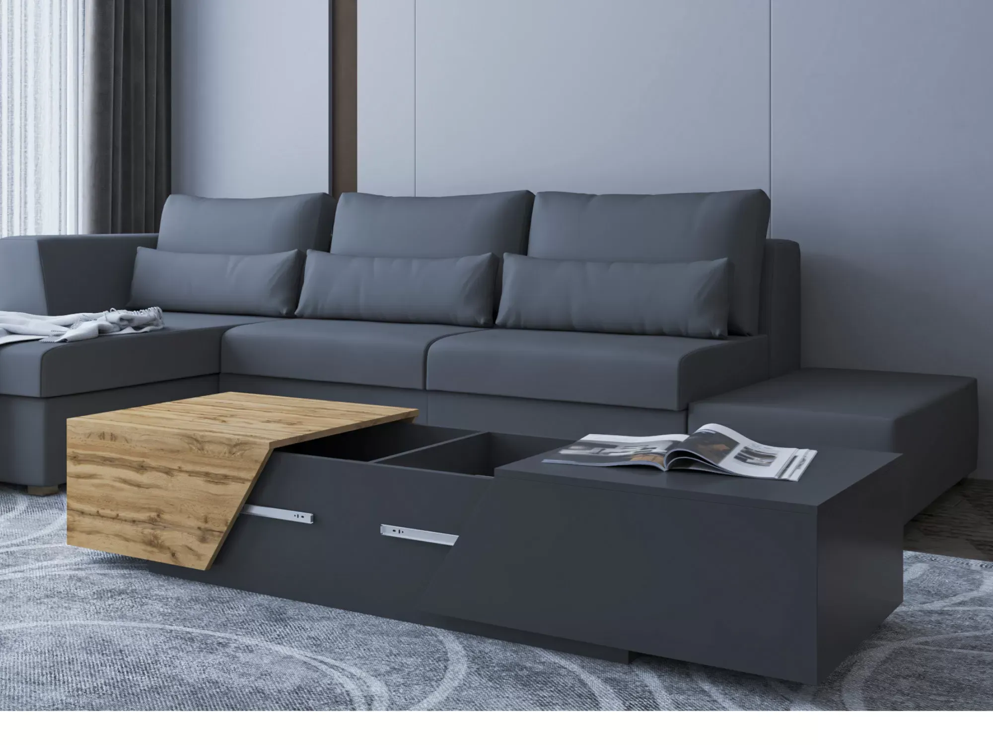 Illustration numéro 3 du produit Table basse style industriel 124 cm bois / gris