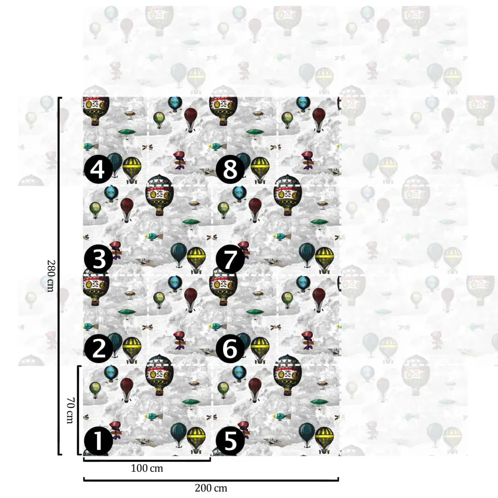 Illustration numéro 3 du produit Papier Peint Montgolfières,papier fin,200x280cm,8 feuilles