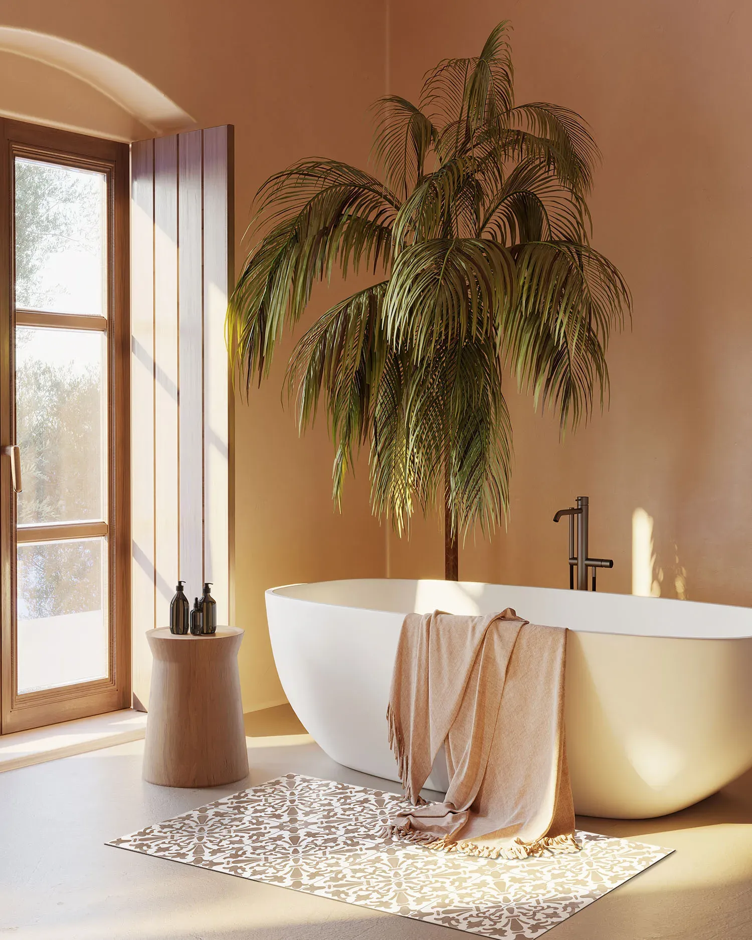 Illustration numéro 3 du produit Tapis vinyle carreaux ciments géométrique brun 60x110cm