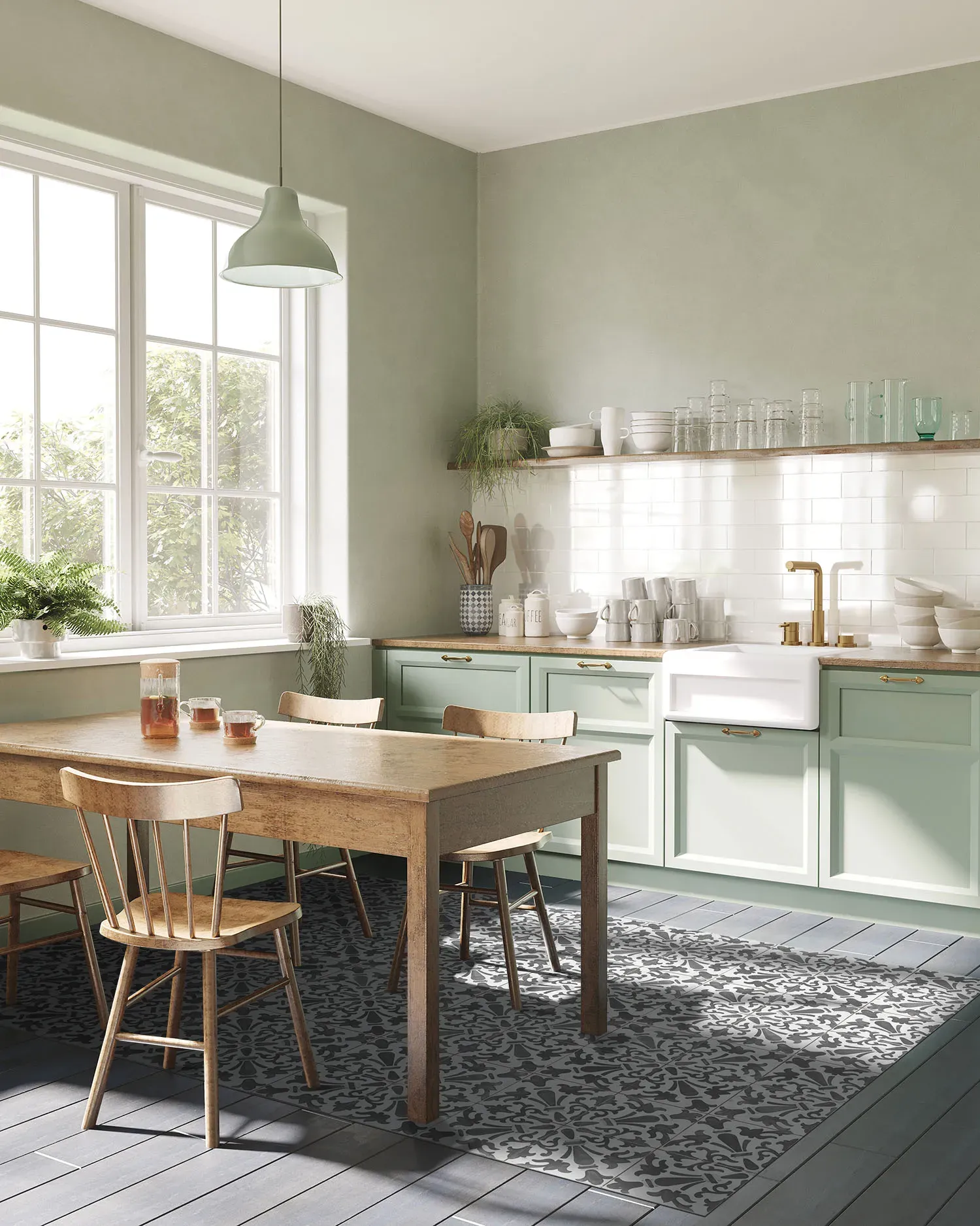 Illustration numéro 3 du produit Tapis vinyle carreaux ciments géométrique gris 80x150cm