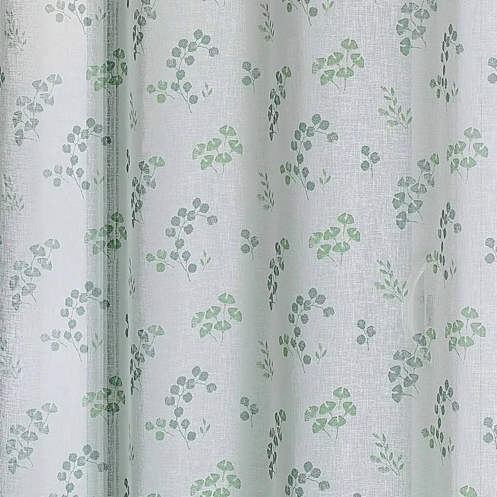 Illustration numéro 3 du produit Voilage tamisant en étamine fleurie polyester vert 140x240 cm