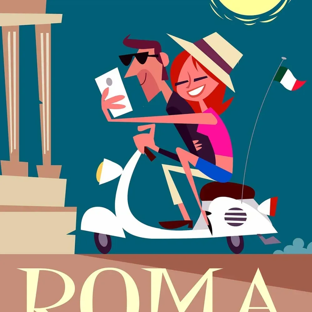 Illustration numéro 3 du produit Affiche voyage en amoureux avec cadre noir 60x90 cm