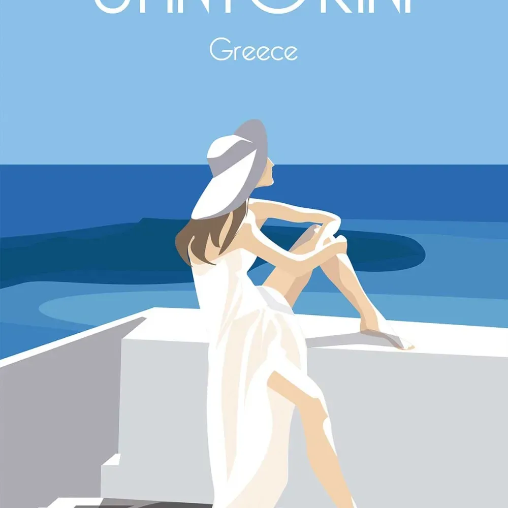 Illustration numéro 3 du produit Affiche voyage le bleu de Santorin avec cadre noir 40x60  cm
