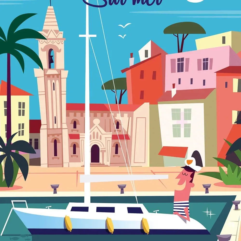 Illustration numéro 3 du produit Affiche vacances à Sanary avec cadre noir 60x90 cm