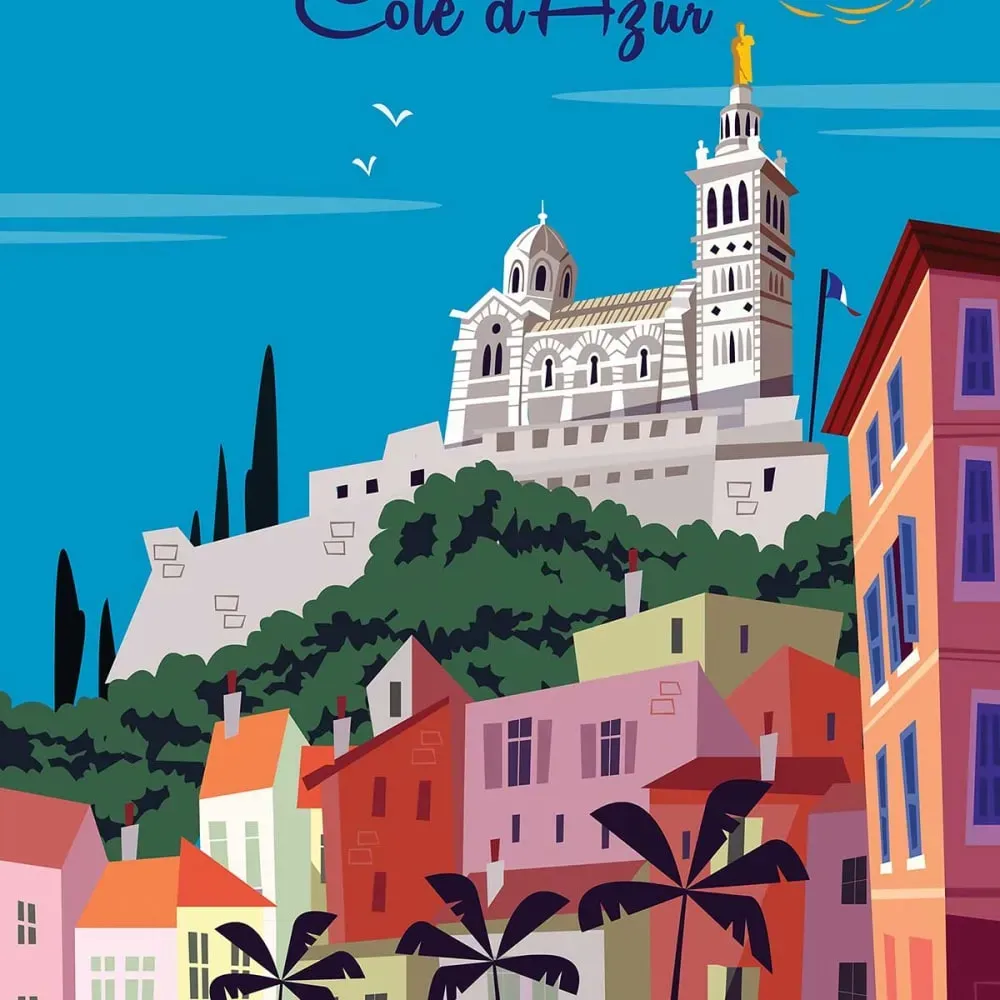 Illustration numéro 3 du produit Affiche vintage Marseille avec cadre noir 40x60  cm