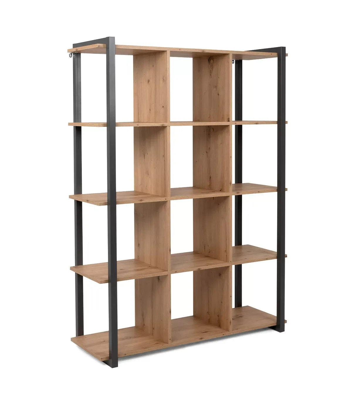 Illustration numéro 3 du produit Bibliothèque Industrielle 12 cases L107 cm - Décor Bois et Gris