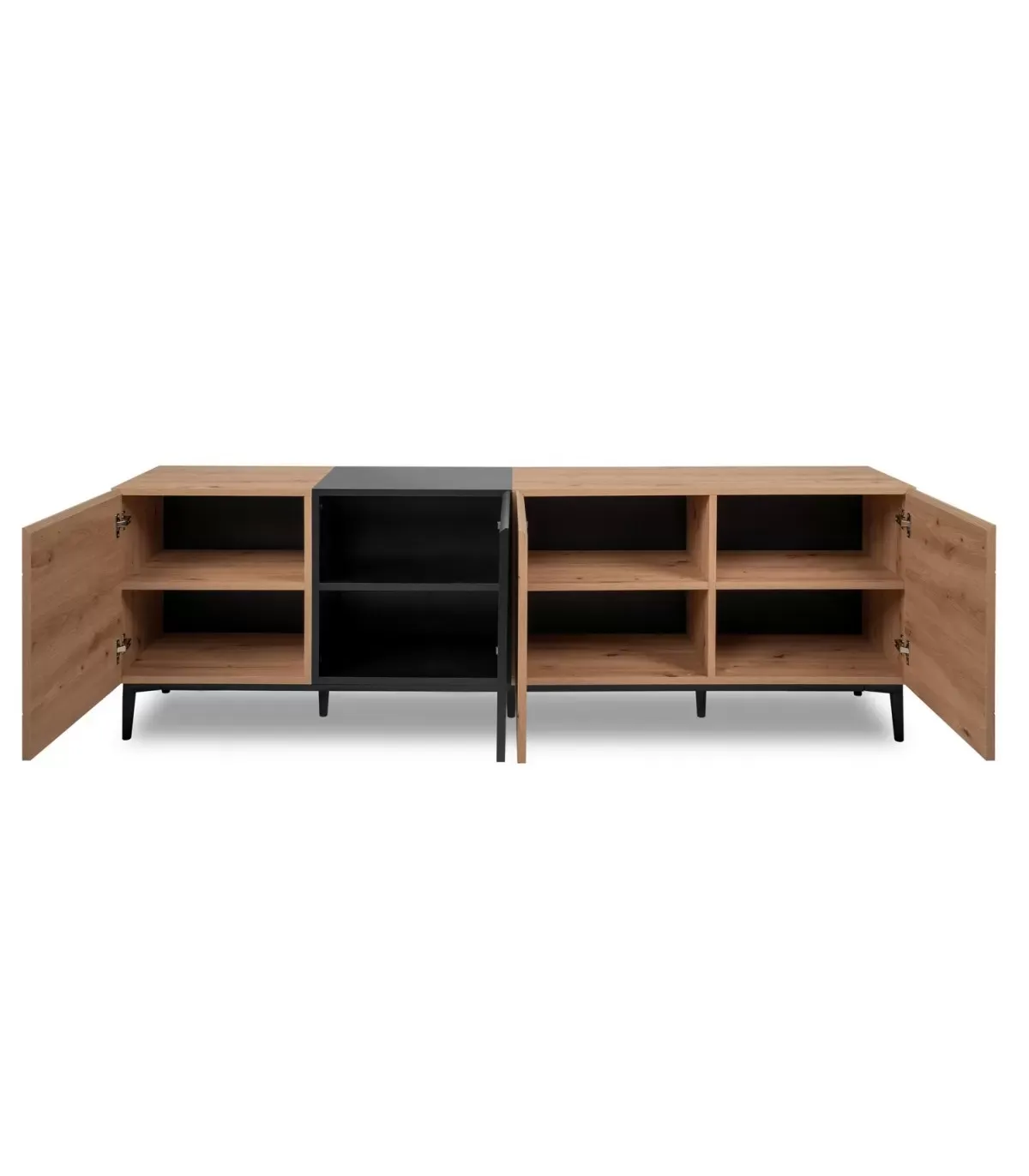 Illustration numéro 3 du produit Buffet Bas 4 Portes L200 cm - Décor bois et noir