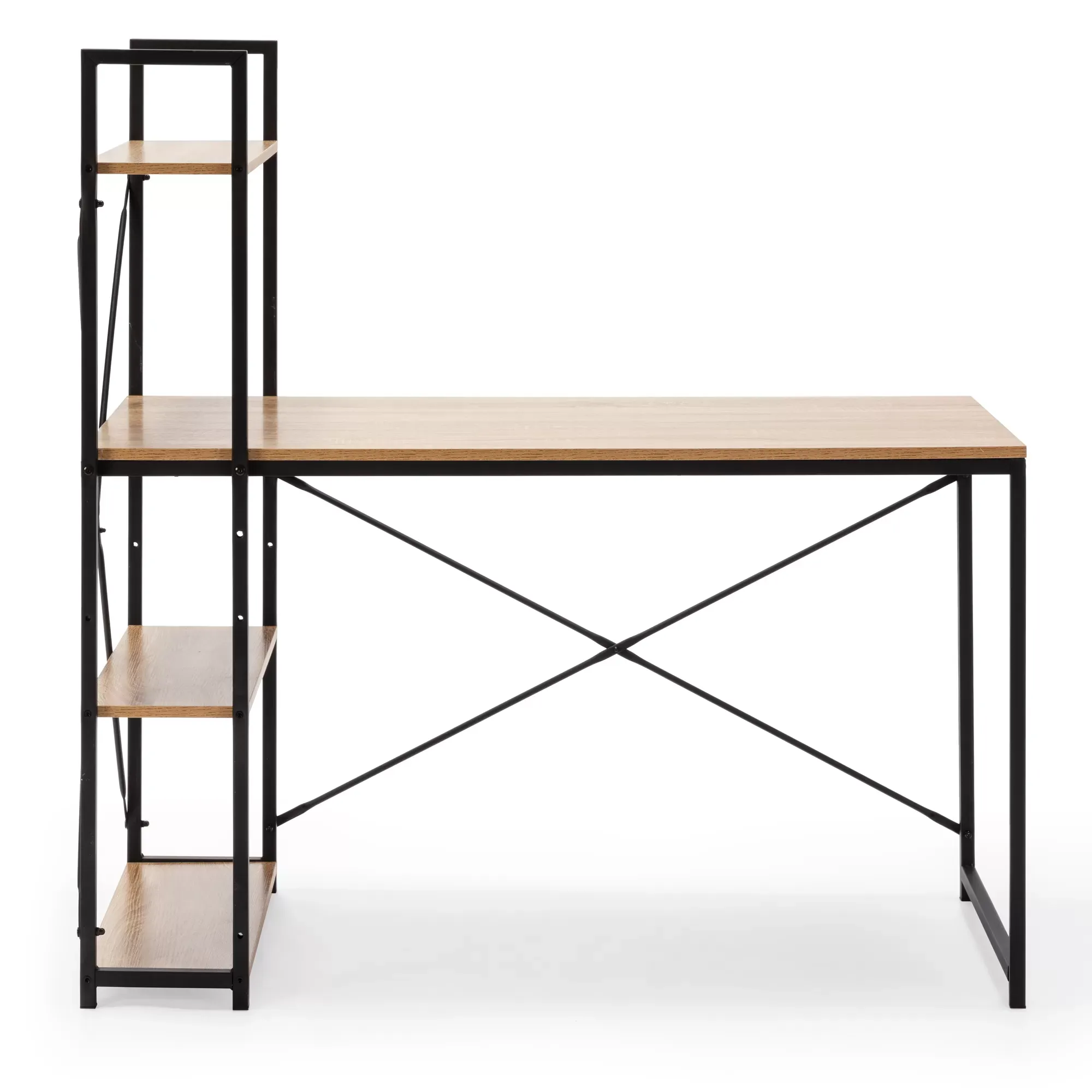 Illustration numéro 3 du produit Bureau noir, 3 étagères, style industriel, 120 cm longueur