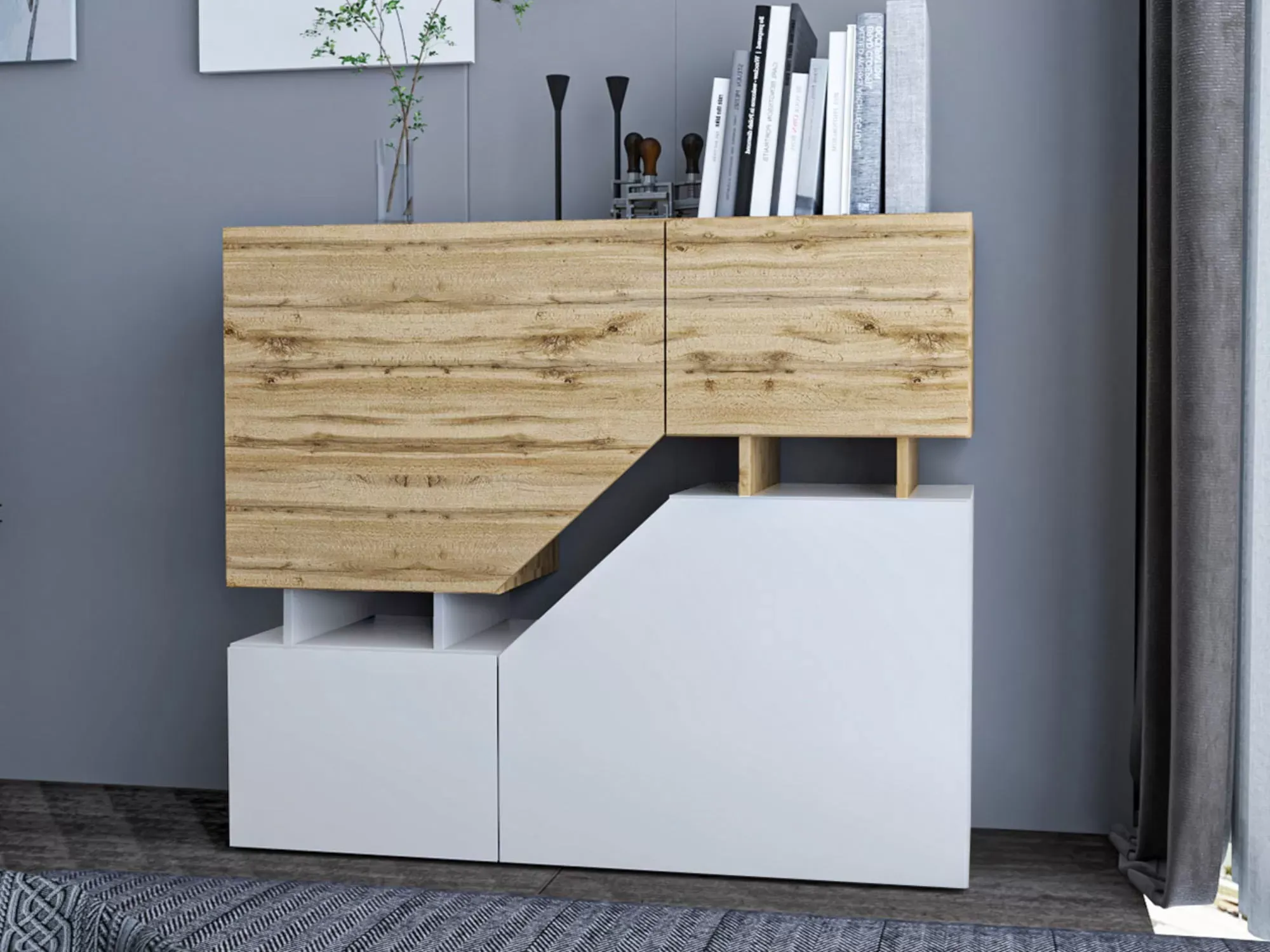 Illustration numéro 3 du produit Buffet haut industriel 120 cm bois / blanc