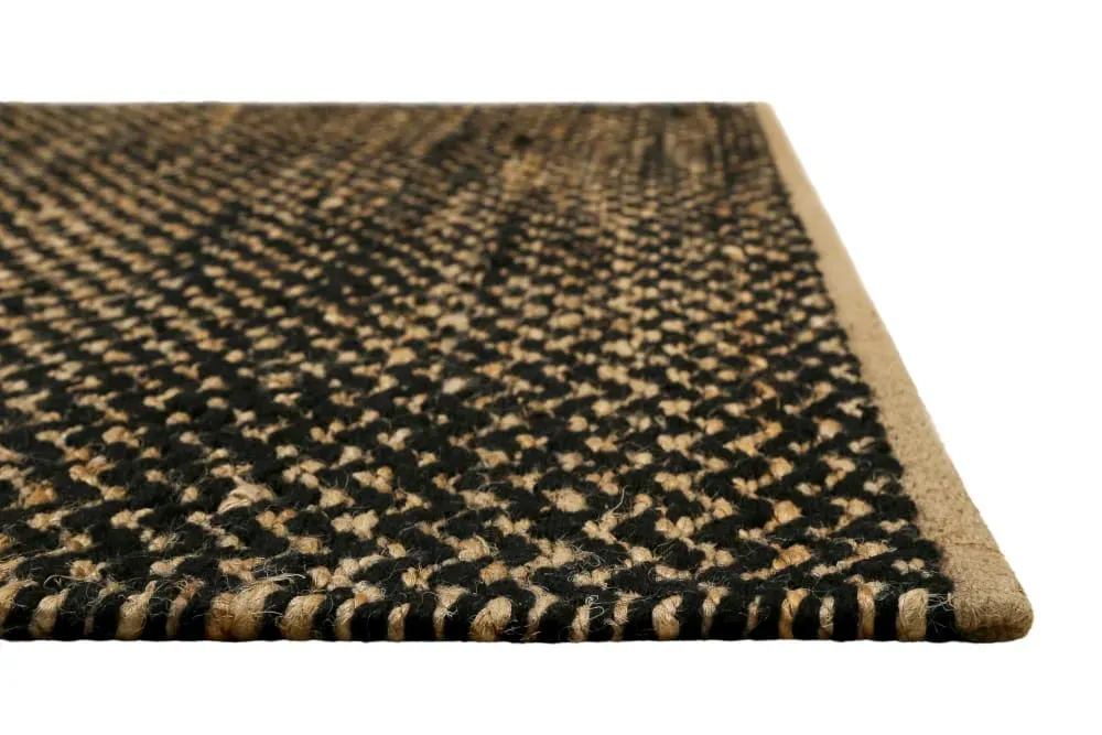 Illustration numéro 3 du produit Tapis tissé main en laine et jute noir et naturel avec motif 130x190