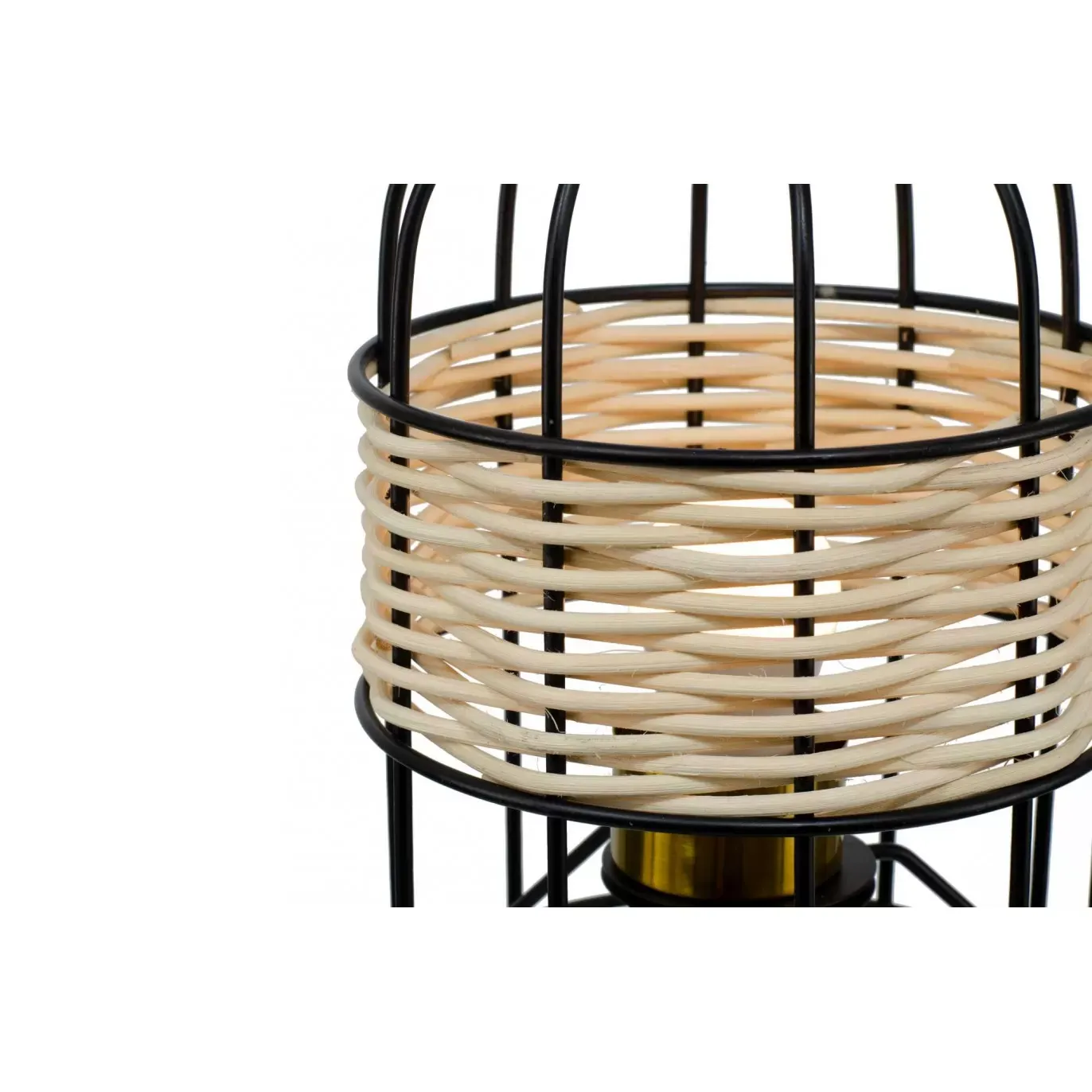 Illustration numéro 3 du produit Lampe à poser tactile en métal noir et rotin tressé naturel