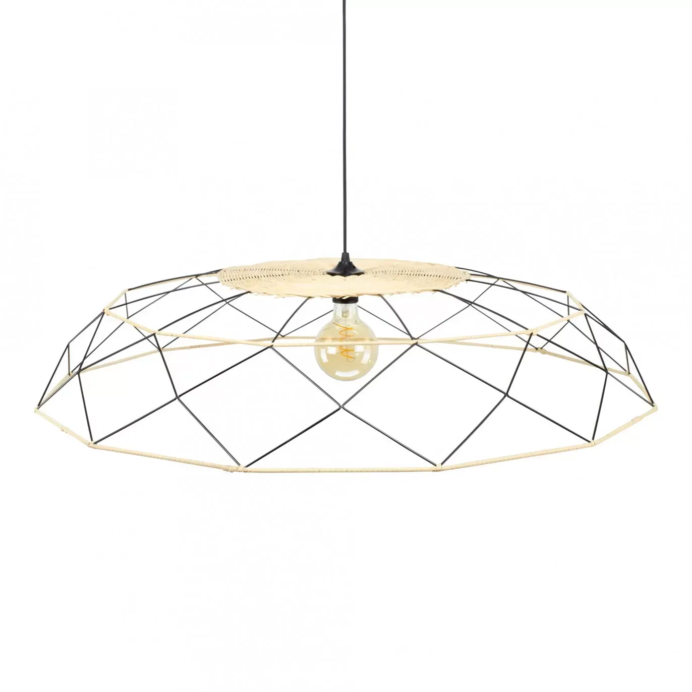 Illustration numéro 3 du produit Suspension grand modèle en métal noir et rotin naturel