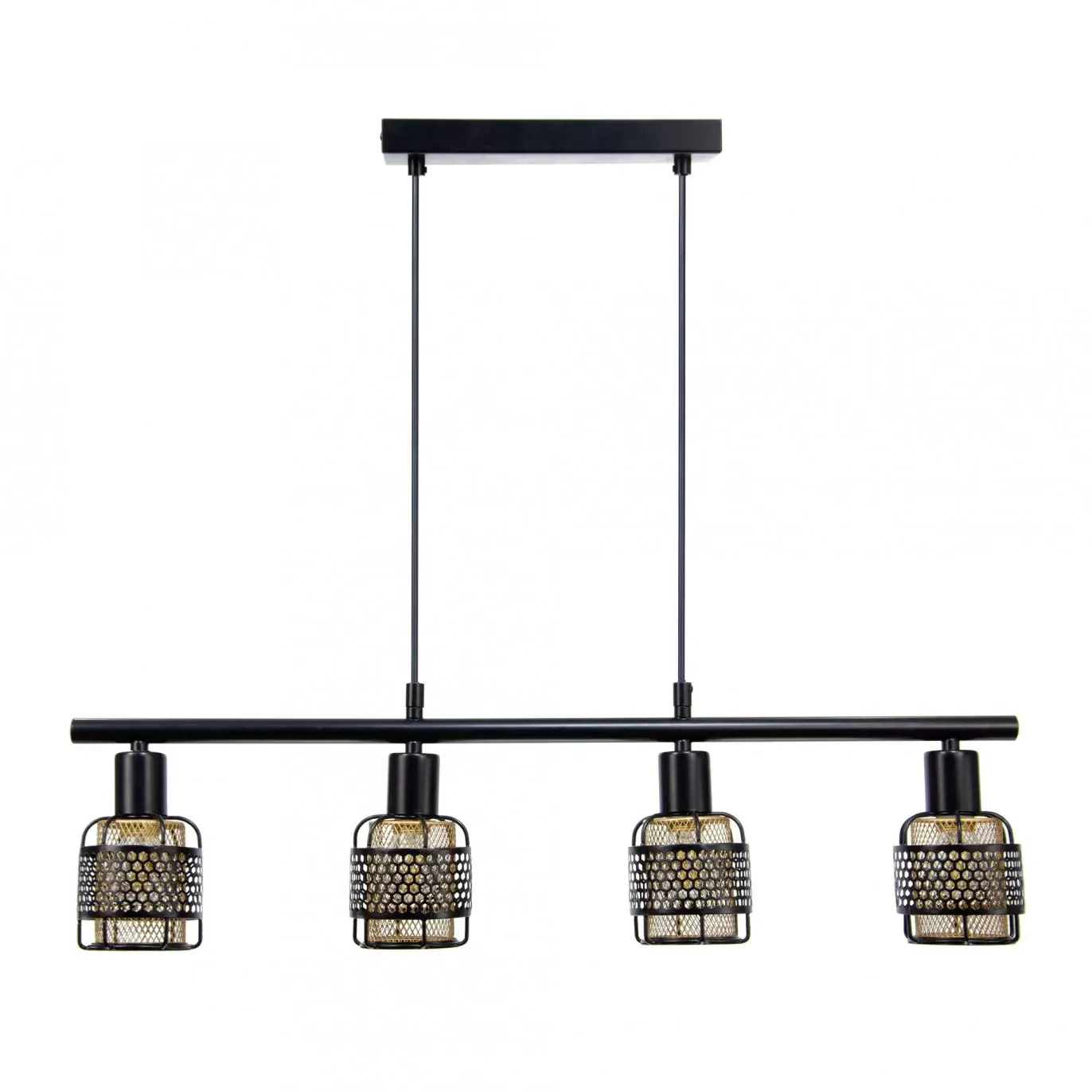 Illustration numéro 3 du produit Suspension 4 lumières en métal grillagé noir et cuivré