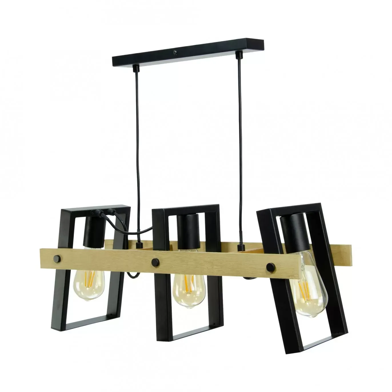Illustration numéro 3 du produit Suspension 3 lumières orientable en métal noir et bois marron