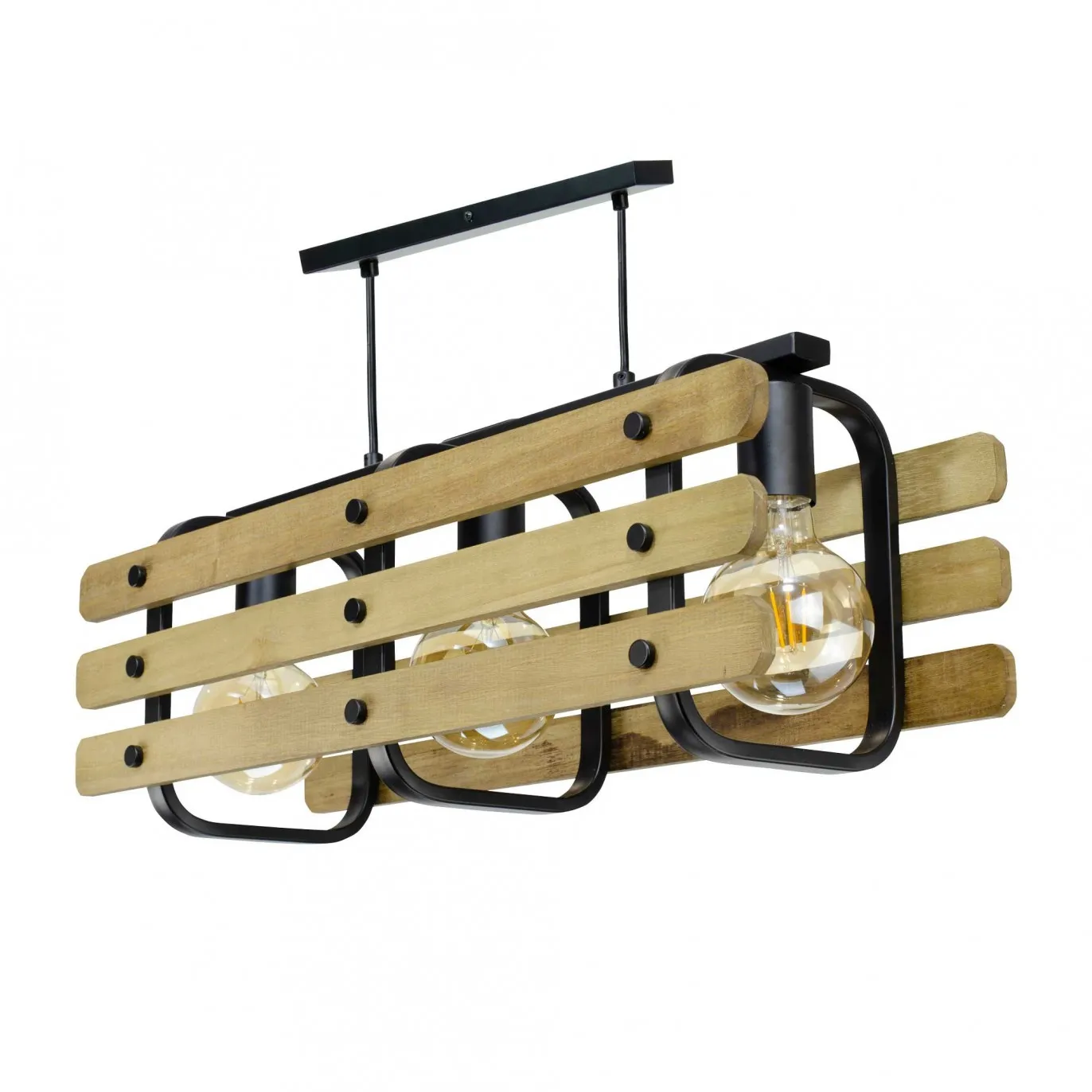Illustration numéro 3 du produit Suspension 3 lumières en bois marron et métal noir
