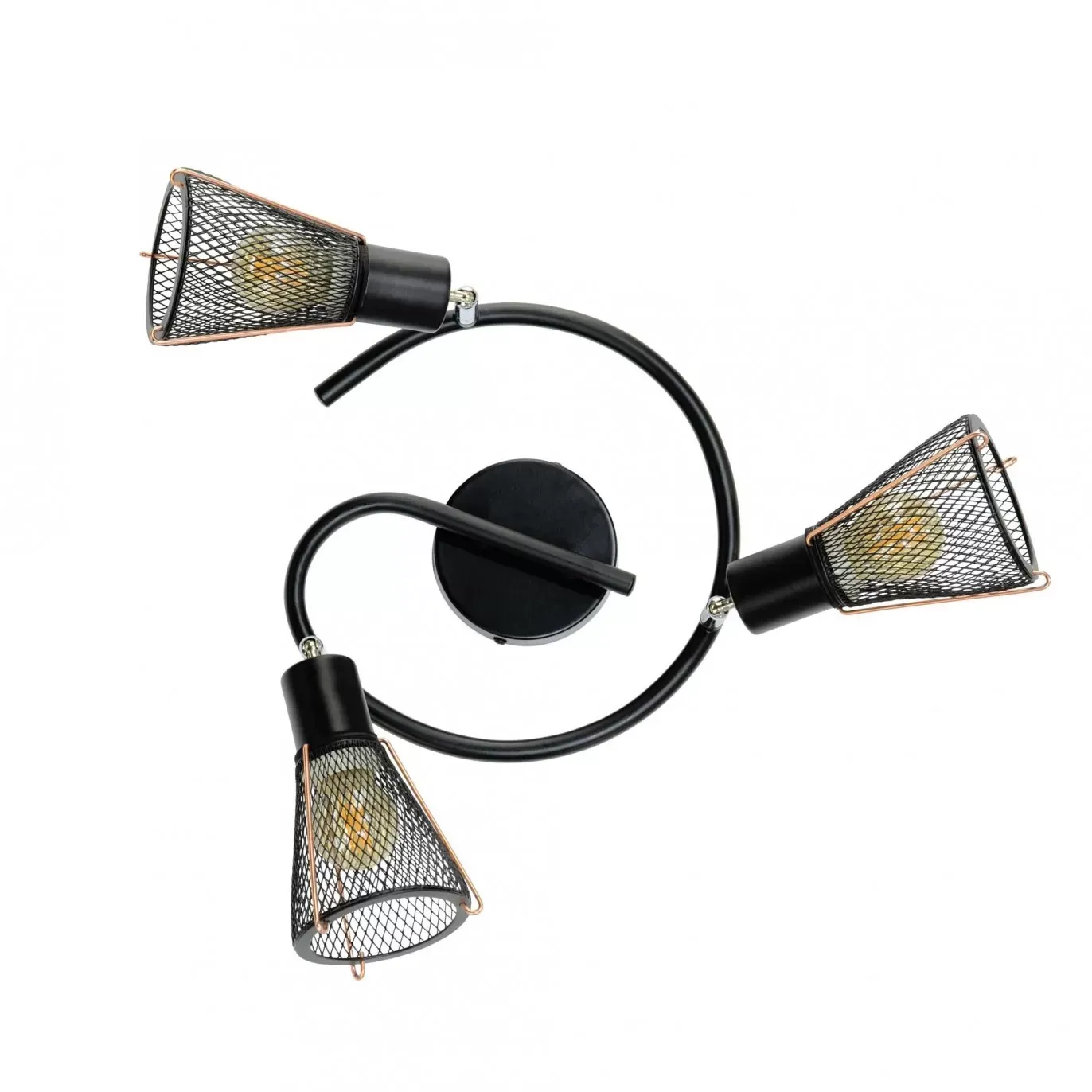 Illustration numéro 3 du produit Plafonnier 3 lumières en métal grillagé noir et cuivré