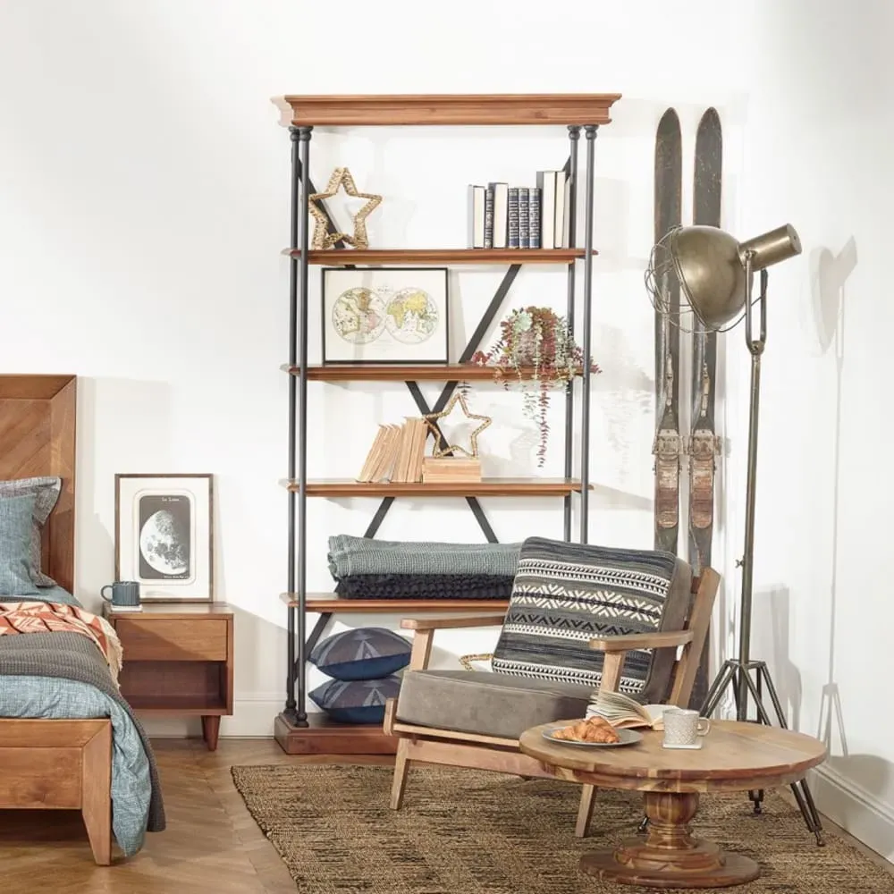 Illustration numéro 3 du produit Etagère en métal et pin teinte foncée