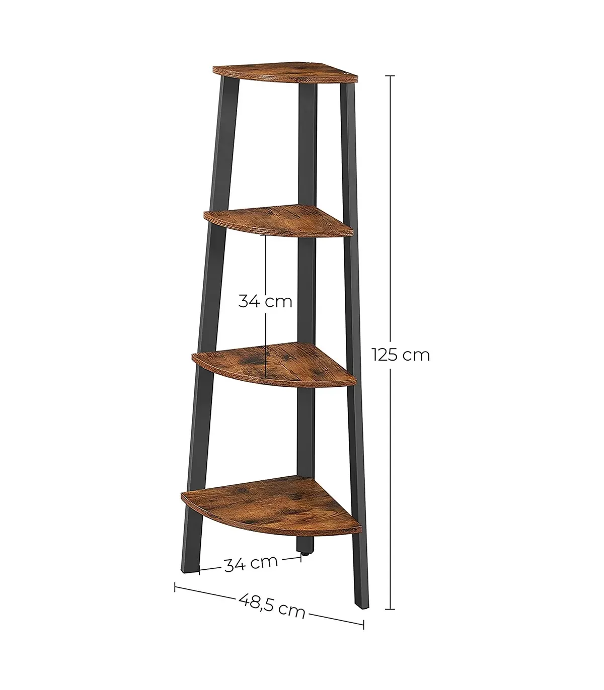 Illustration numéro 3 du produit Étagère d'angle industrielle à 4 niveaux métal et effet bois rustique