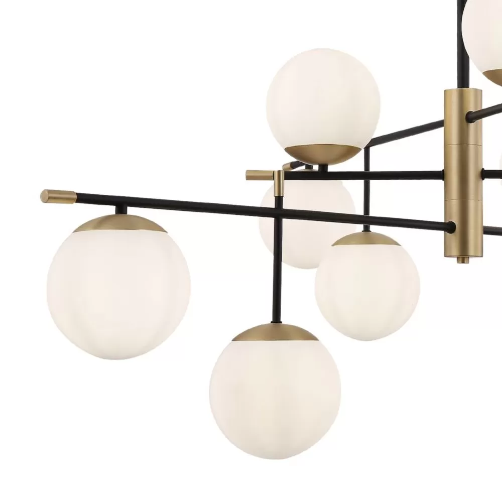 Illustration numéro 3 du produit Suspension 9 lumières  doré et noir avec sphères en verre blanc