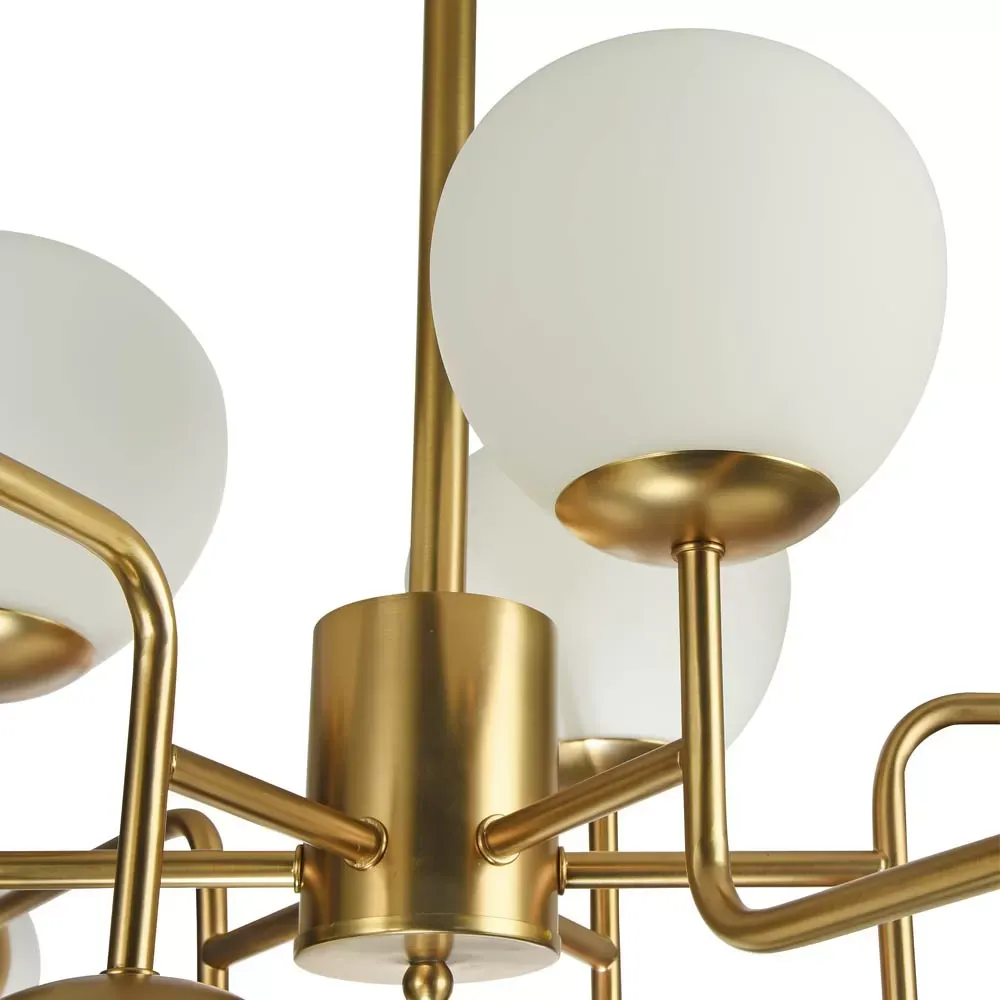 Illustration numéro 3 du produit Ssupension moderne 12 lumières couleur laiton et sphères en verre