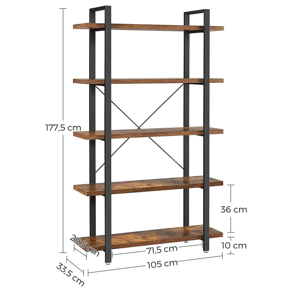 Illustration numéro 3 du produit Bibliothèque à 5 niveaux en métal et effet bois - L105 x 177,5 cm