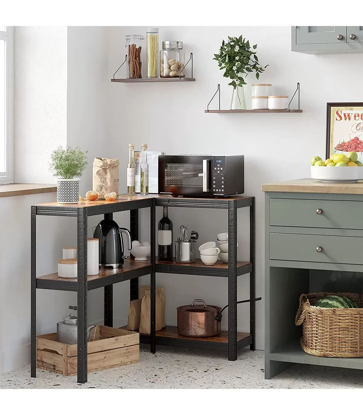 Illustration numéro 3 du produit Etagère de rangement en métal noir avec niveaux réglables - H175 cm