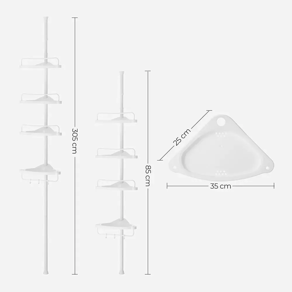Illustration numéro 3 du produit Étagère de Douche Réglable avec 4 Tablettes - H85/305 cm - Blanc