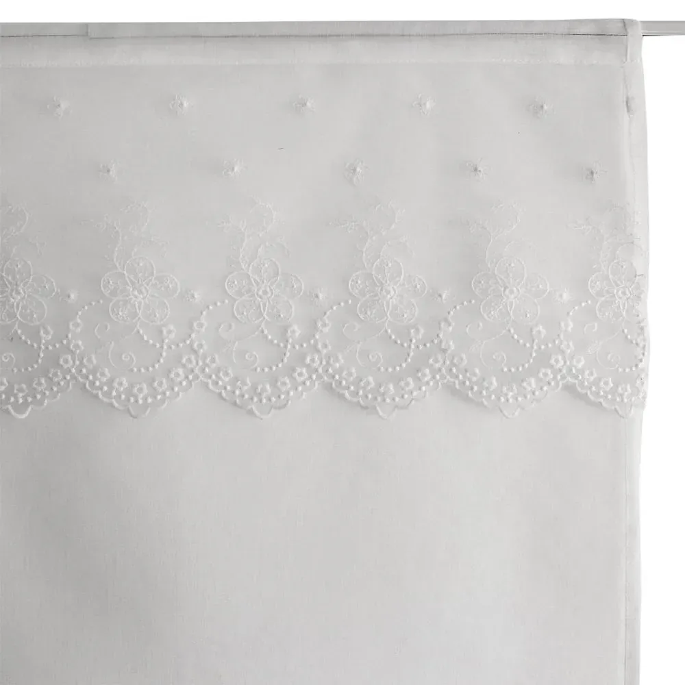 Illustration numéro 3 du produit Paire de vitrages avec top à volant brodé etamine blanc 60 x 160 cm
