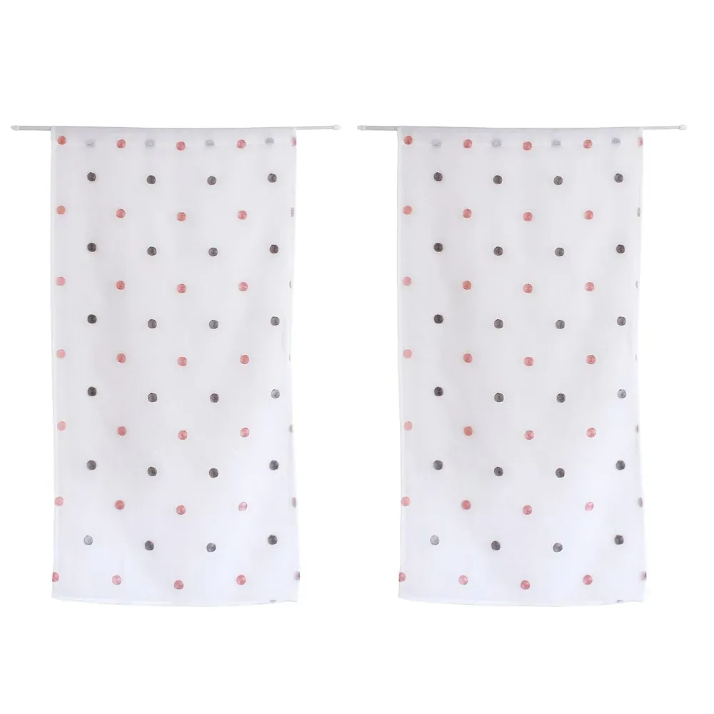 Illustration numéro 3 du produit Paire de petits voilages droits à pois colorés polyester gris perle