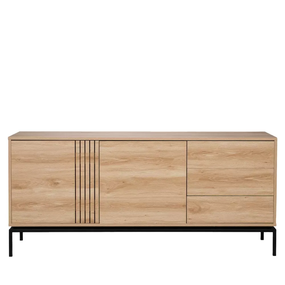 Illustration numéro 3 du produit Buffet 2 portes 3 tiroirs en bois et métal L180cm - Bois clair