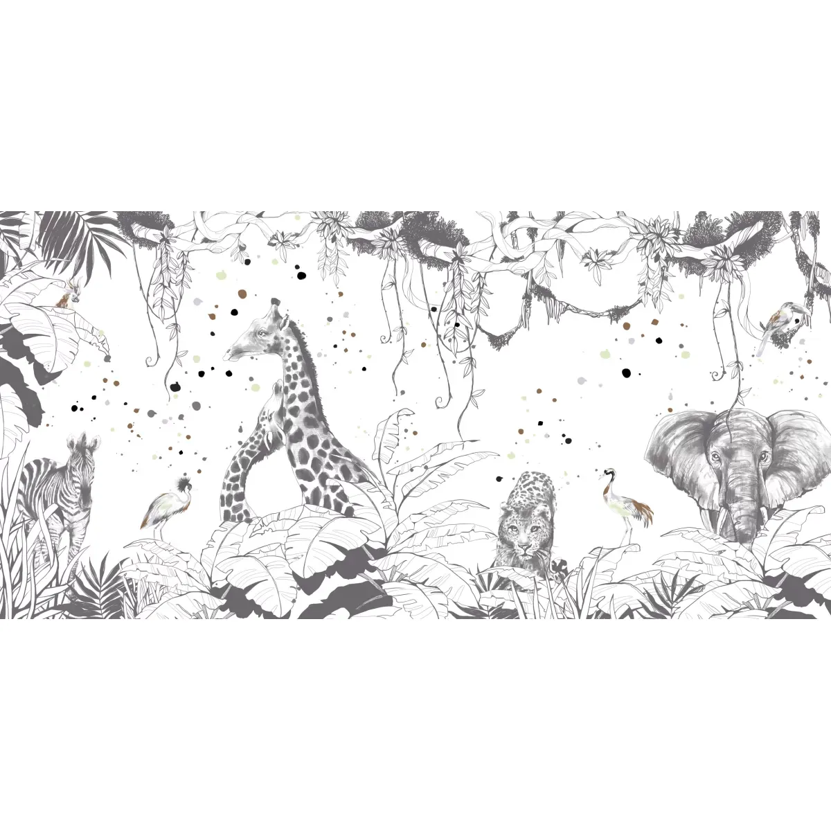 Illustration numéro 3 du produit Papier peint panoramique enfant scènes girafes gris foncé 510x250cm