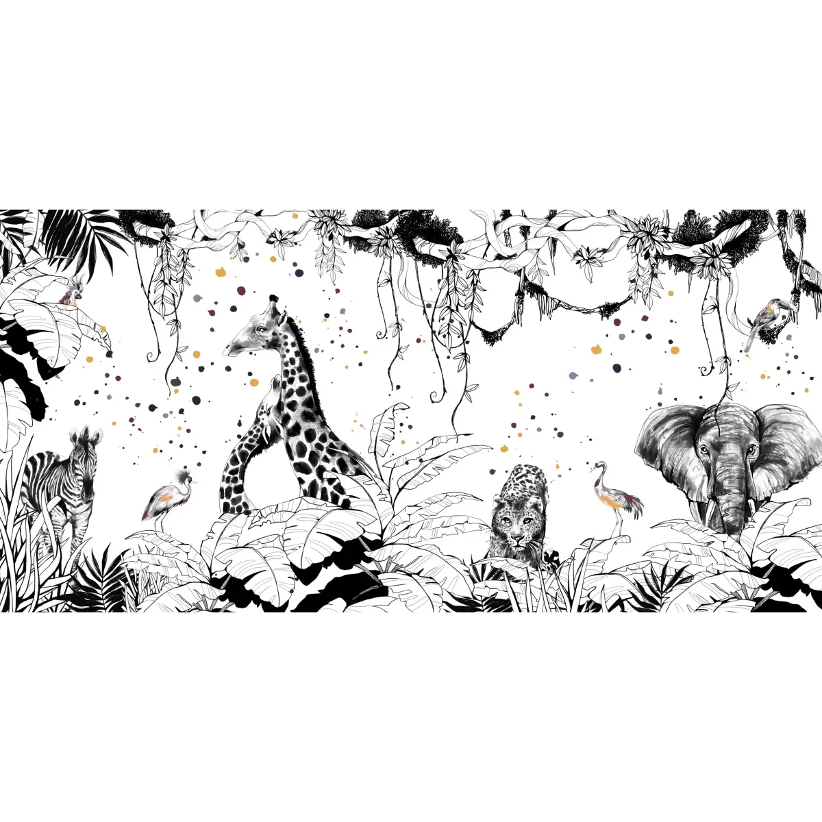 Illustration numéro 3 du produit Papier peint panoramique enfant scènes girafes noir 510x250cm