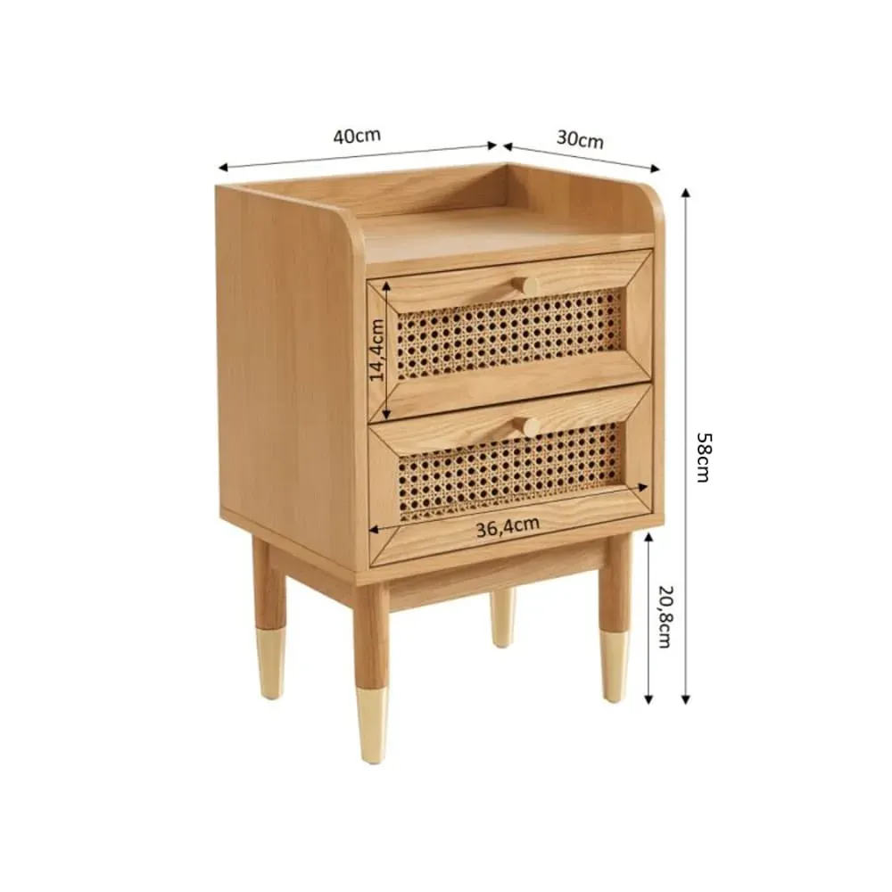 Illustration numéro 3 du produit Table de chevet placage chêne et cannage rotin 40cm