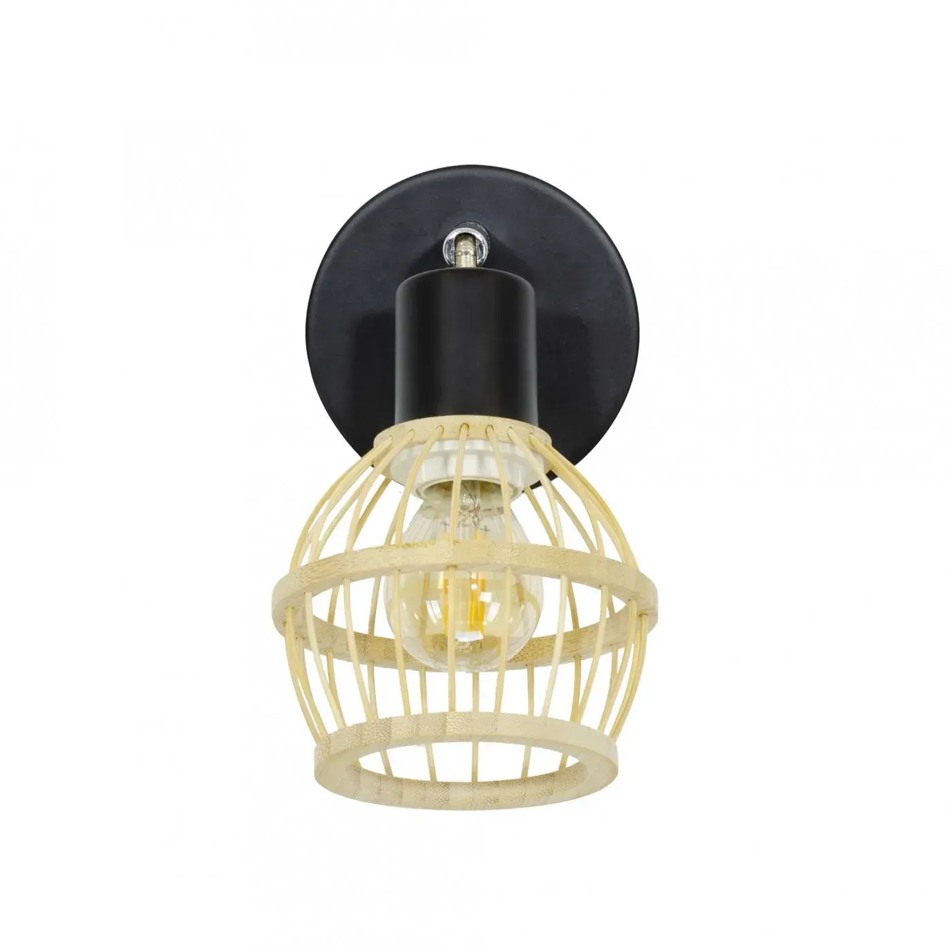 Illustration numéro 3 du produit Applique murale 1 lumière en bambou coloris naturel et métal noir