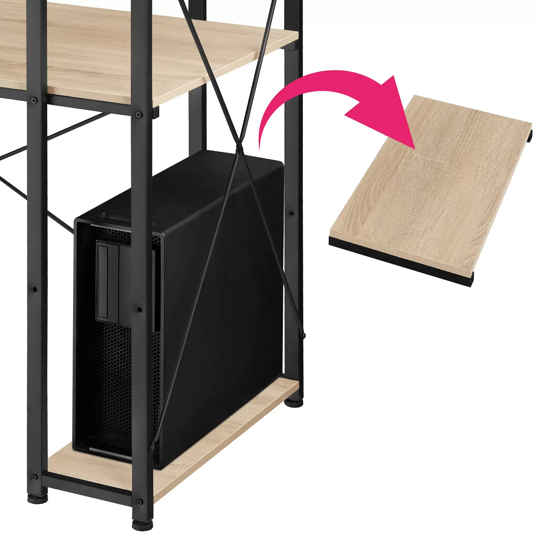 Illustration numéro 3 du produit Bureau Style industriel étagère avec 3 espaces de stockage bois clair
