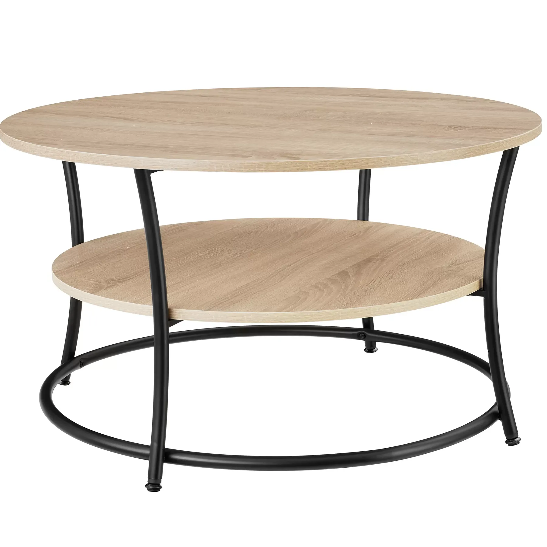 Illustration numéro 3 du produit Table basse salon Rond avec 2 plateaux Style industriel bois clair