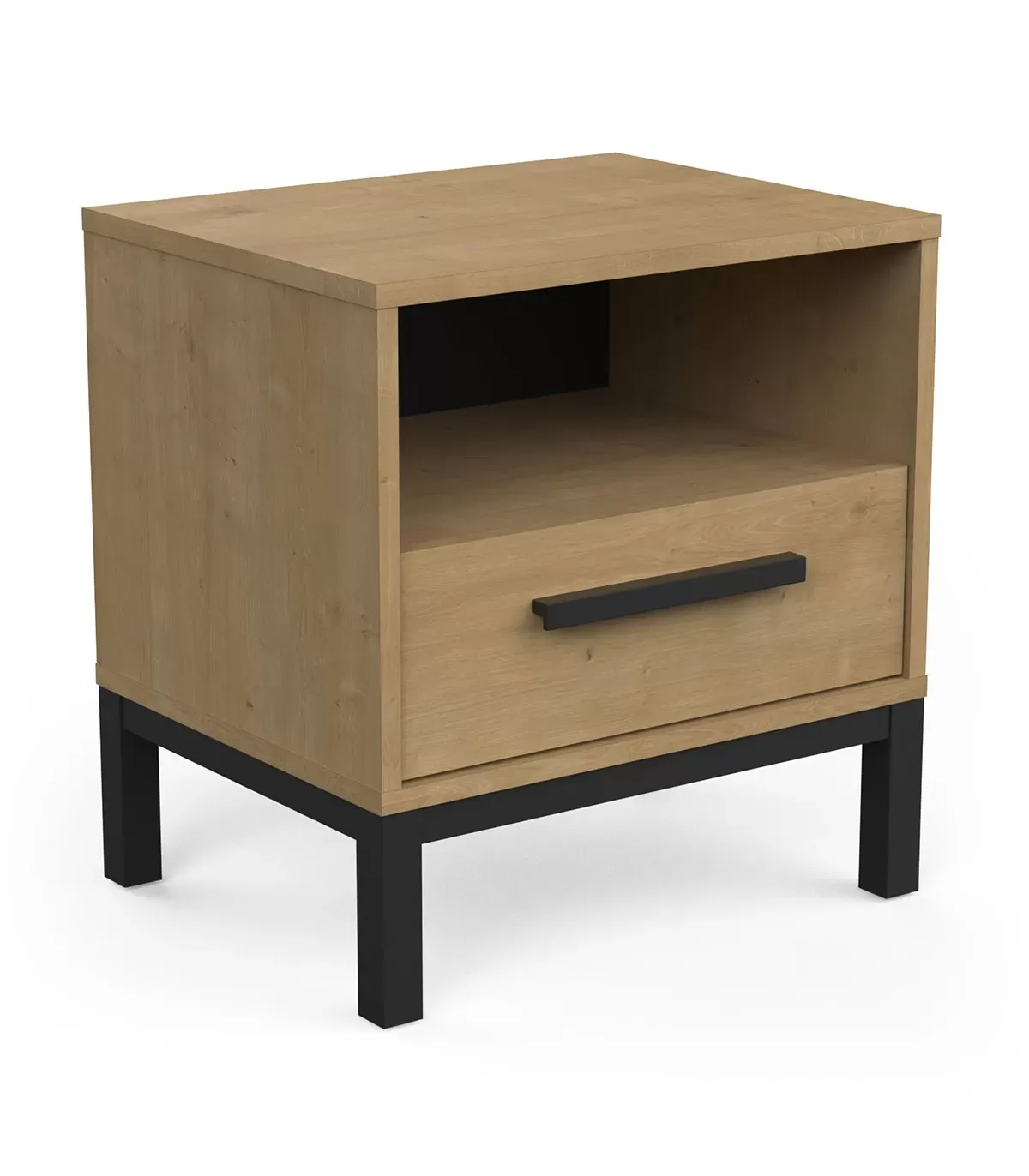 Illustration numéro 3 du produit Chevet 1 tiroir et 1 niche décor chêne et noir mat - L44,6 cm