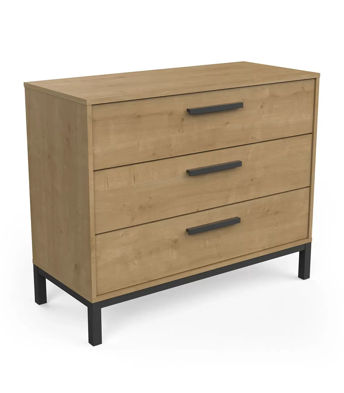 Illustration numéro 3 du produit Commode 3 tiroirs décor chêne et noir mat - L90,7 cm