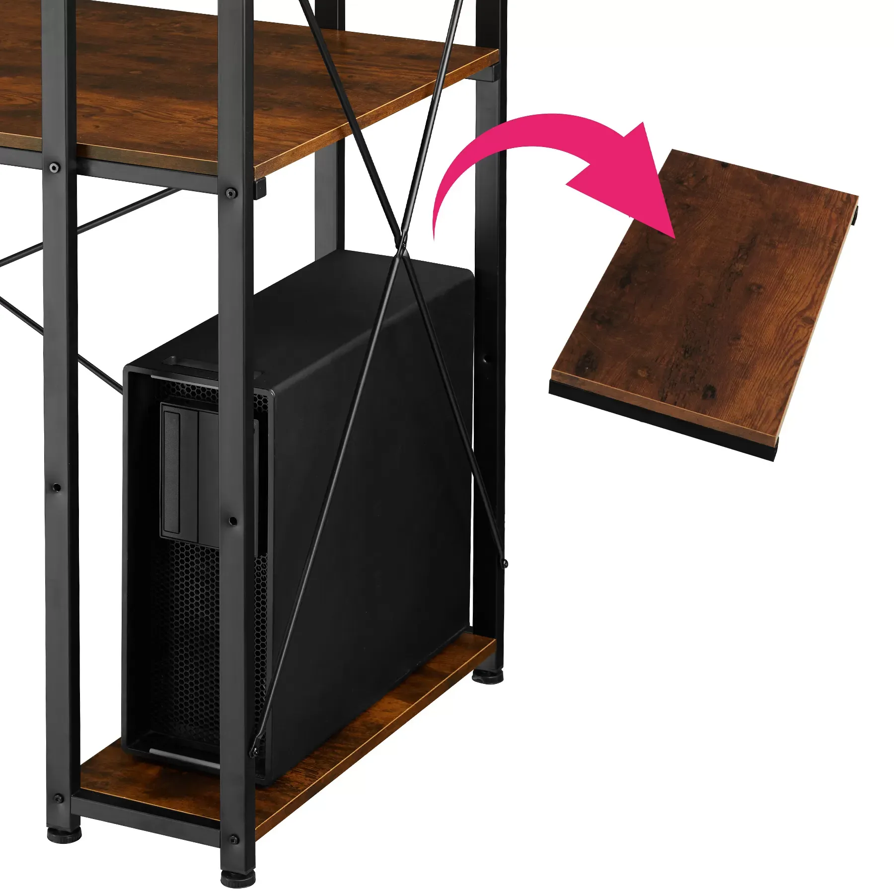 Illustration numéro 3 du produit Bureau style industriel étagère en panneau aggloméré bois foncé