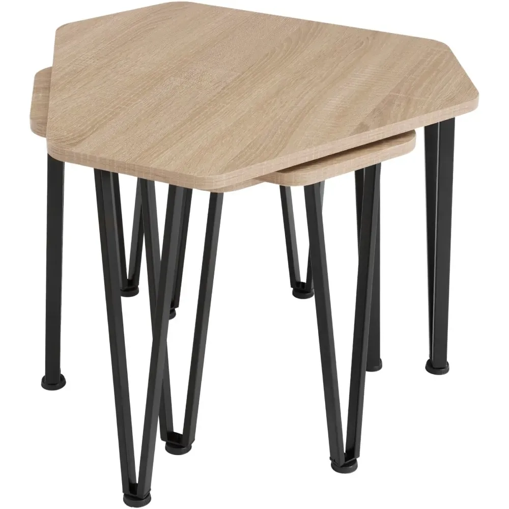 Illustration numéro 3 du produit Ensemble de tables d'appoint en 3 parties empilable bois clair